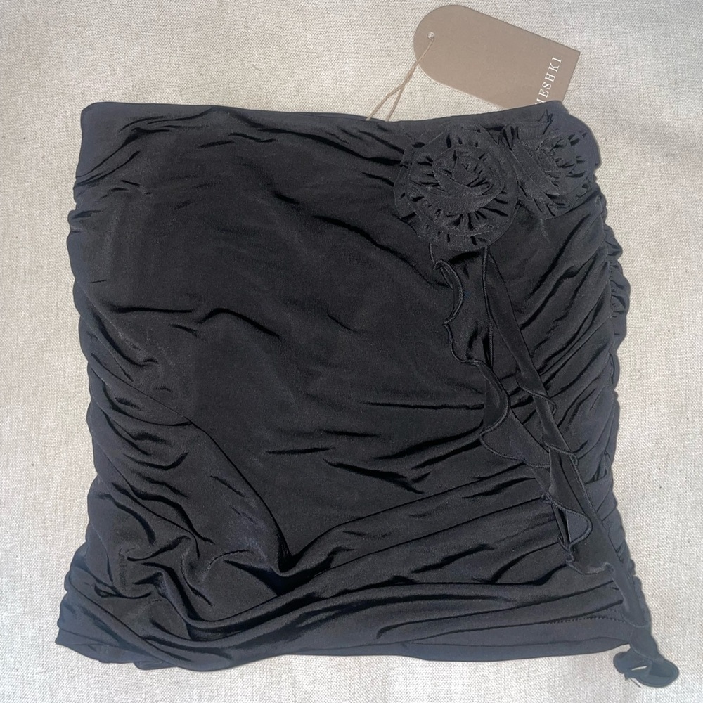 Meshki Black Mini Skirt - Ruched Floral Detail - Picture 3 of 3